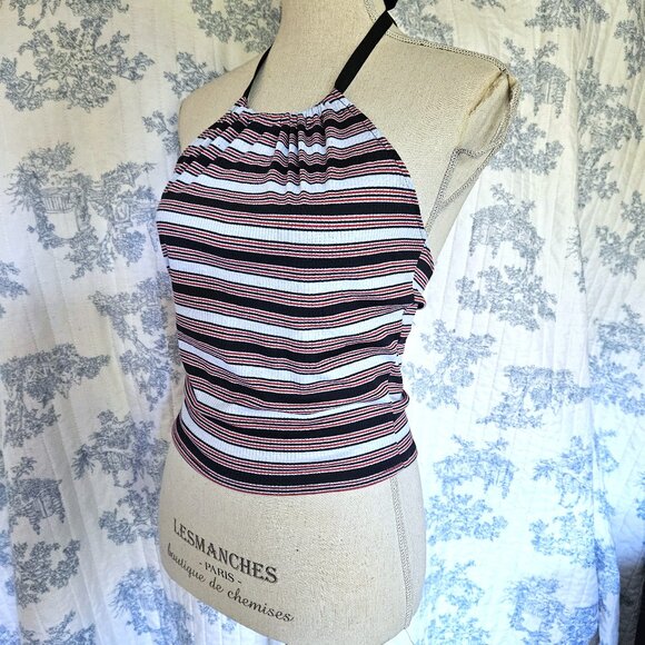 Size Small Retro Halter Top Vintage Fabric Striped NEW - Picture 1 of 7